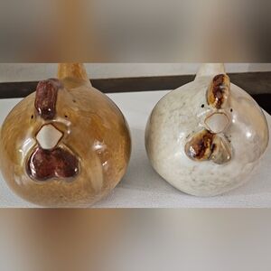 2 Ceramic Brown and Cream Roosters